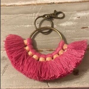 Pink Tassel Keychain/Bag Charm Boho Antique Brass
